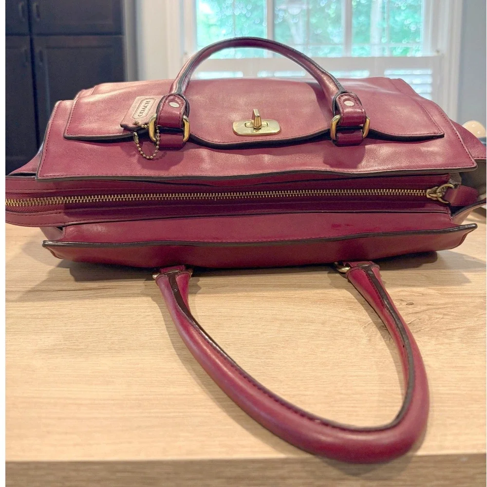 Coach Madison Satchel Magenta Pink Leather Handbag 25359 Brass Hardware